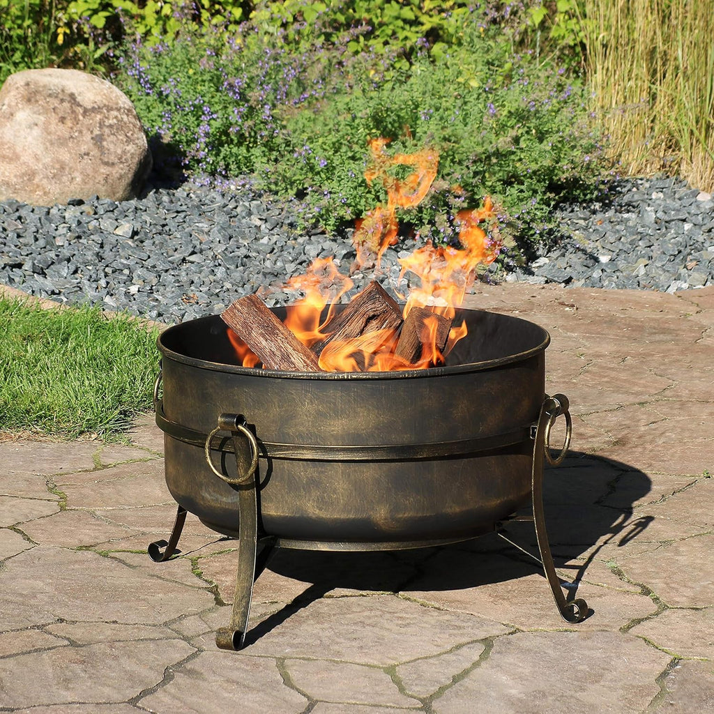 24-Inch Wood-Burning Fire Pit with Spark Screen, Poker, and Grate R544