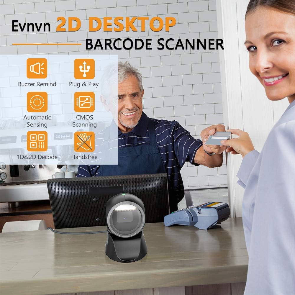 Desktop Barcode Scanner, Omnidirectional Hands-Free USB Wired V45874