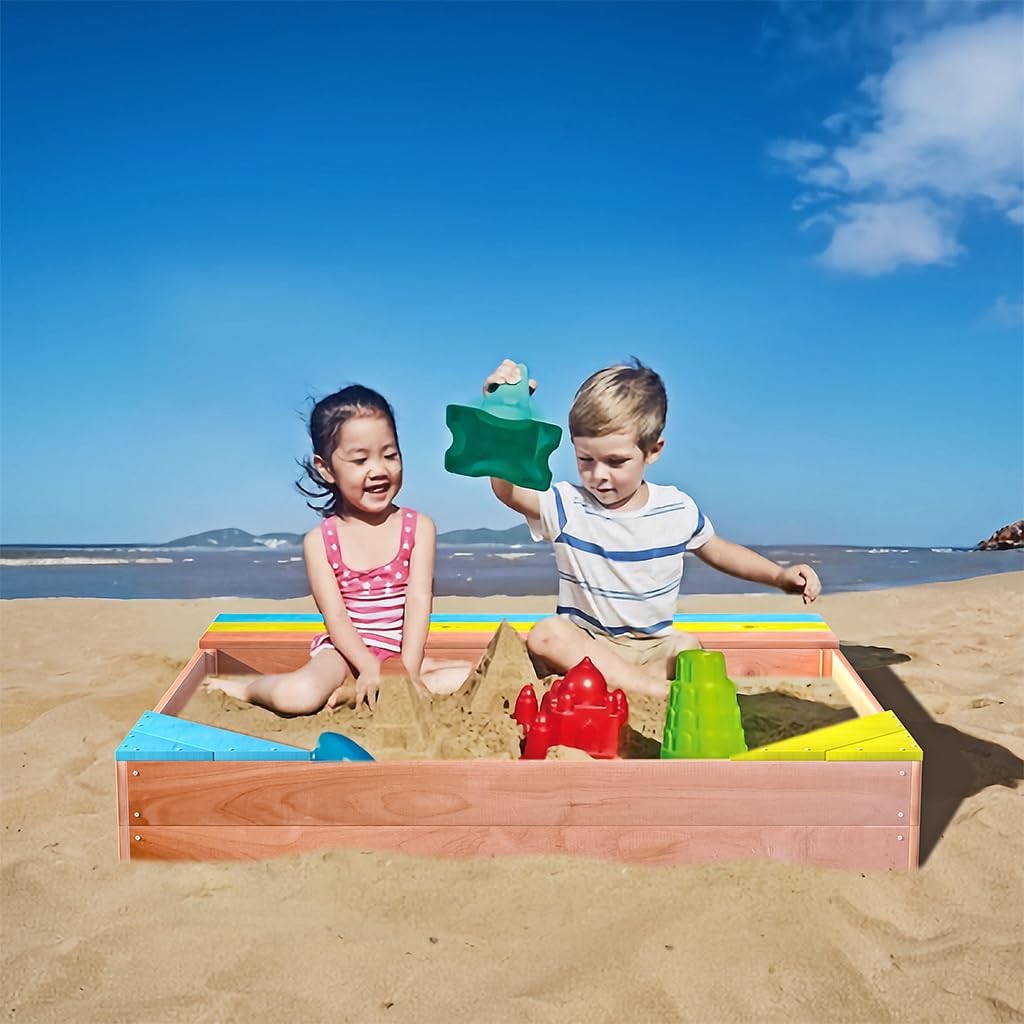 Large Wooden Sandbox with Seat Boards W10991
