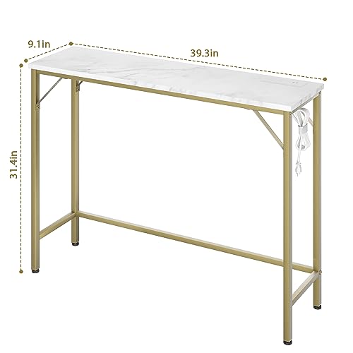 Gold Narrow Console Table with Outlets G7123