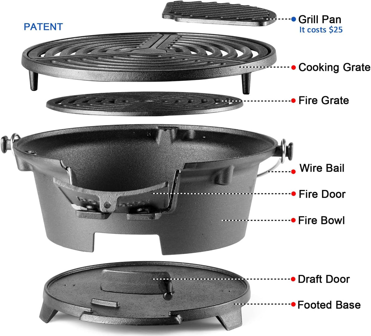 Pre-Seasoned Cast Iron Portable Charcoal Grill Q285