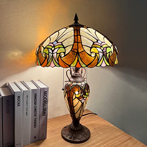 16" Wide Handmade Stained Glass Amber Cream Table Lamp R1715