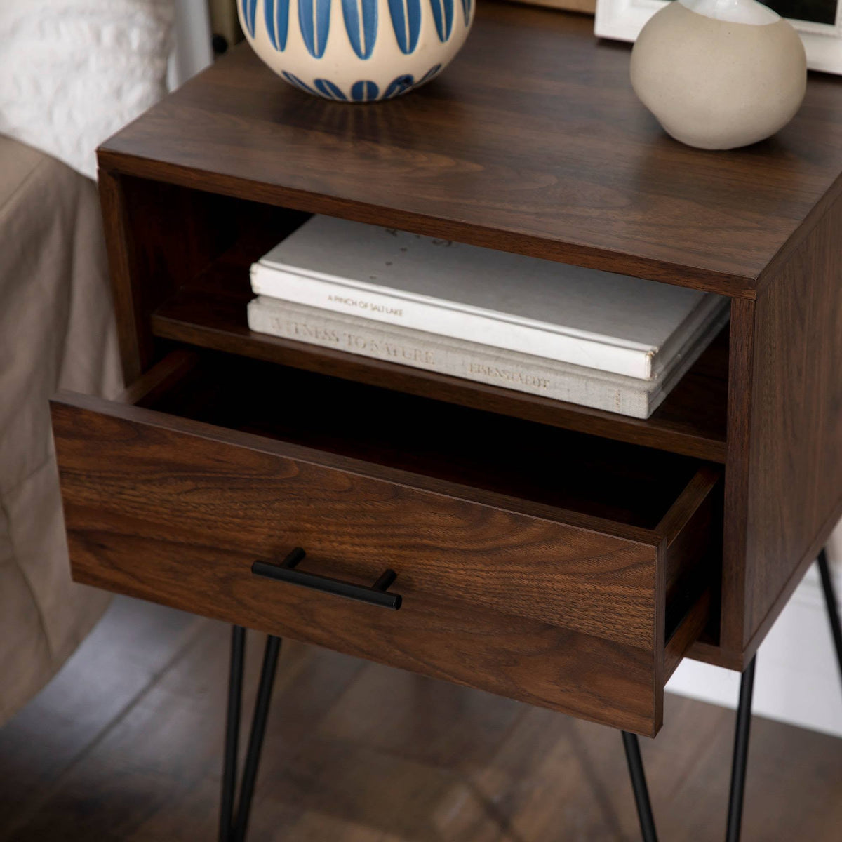 Dark Walnut Single Drawer Side Table N541