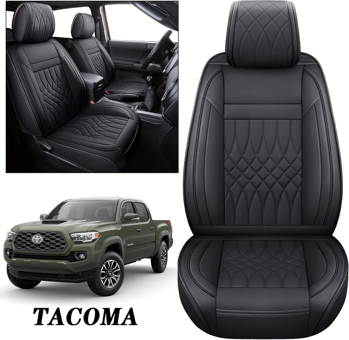 Toyota Tacoma Seat Covers 2005-2022 Crew Double Cab Pickup Airbag Compatible 5 PCS Full Set X3659