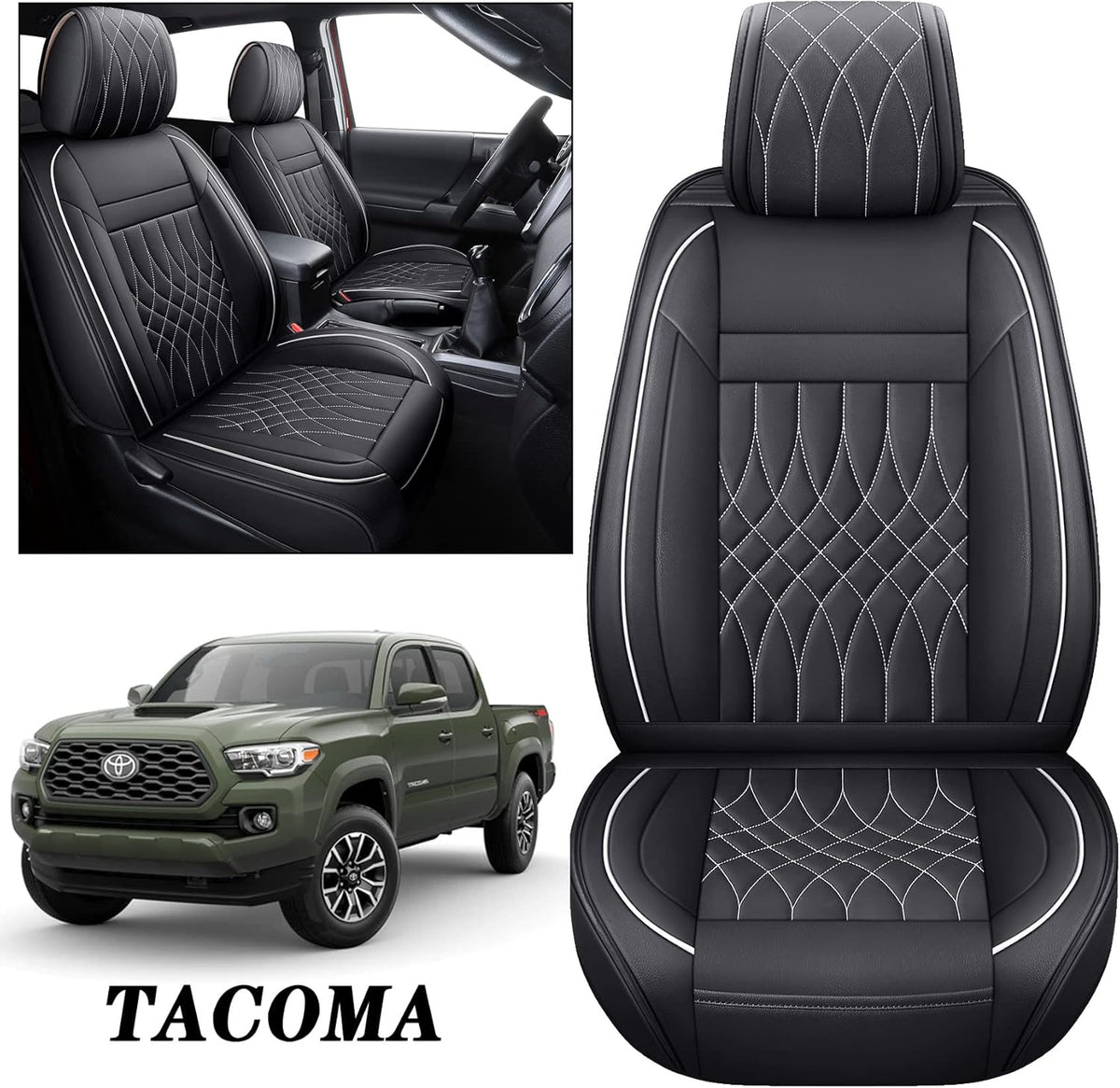 Toyota Tacoma Seat Covers 2005-2022 Crew Double Cab Pickup Airbag Compatible 5 PCS Full Set X3659
