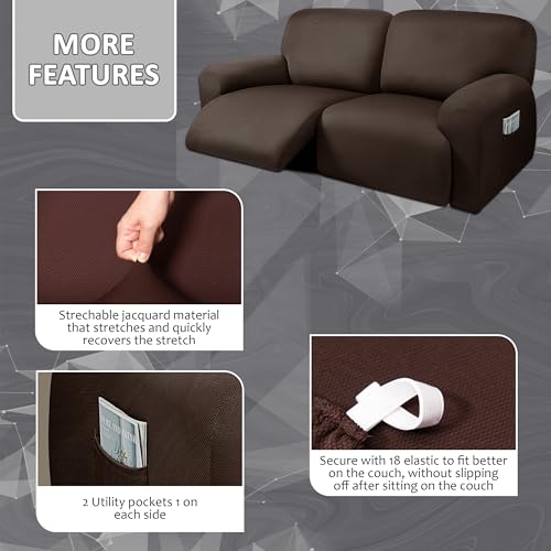 8-Pieces Dark Grey Stretch Recliner Sofa Covers Z593411