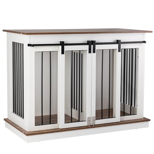 Black 72''W*24''D*35''H Wooden Dog Crate with Room Divider & 3 Drawer Double Doors W722993