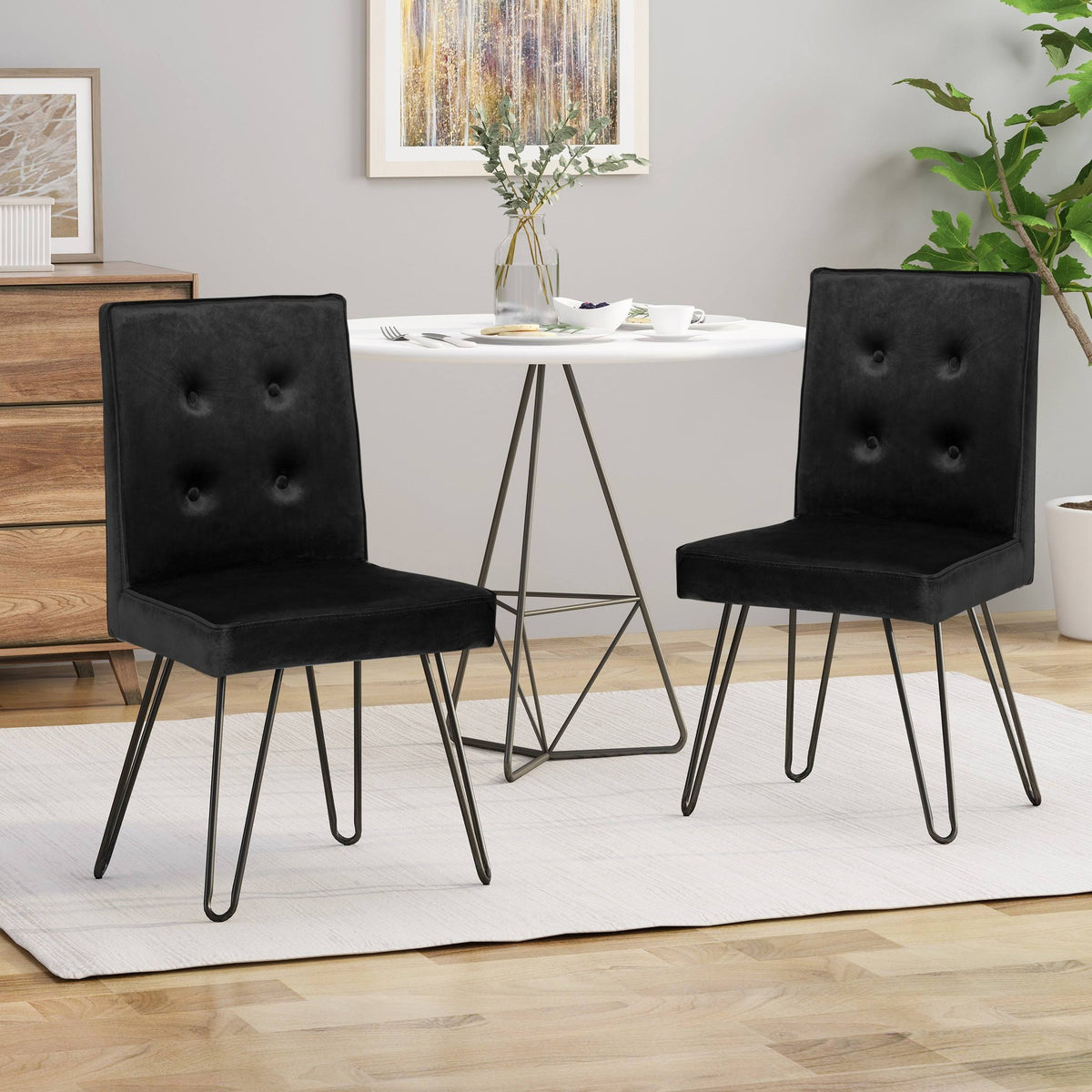 Set of 2 Tufted Velvet Dining Chairs Black I915