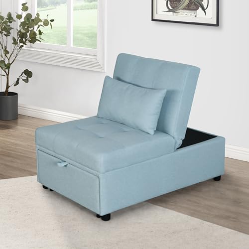Green Sleeper Chair Sofa Bed with Adjustable Backrest and Lumbar Pillow V3548
