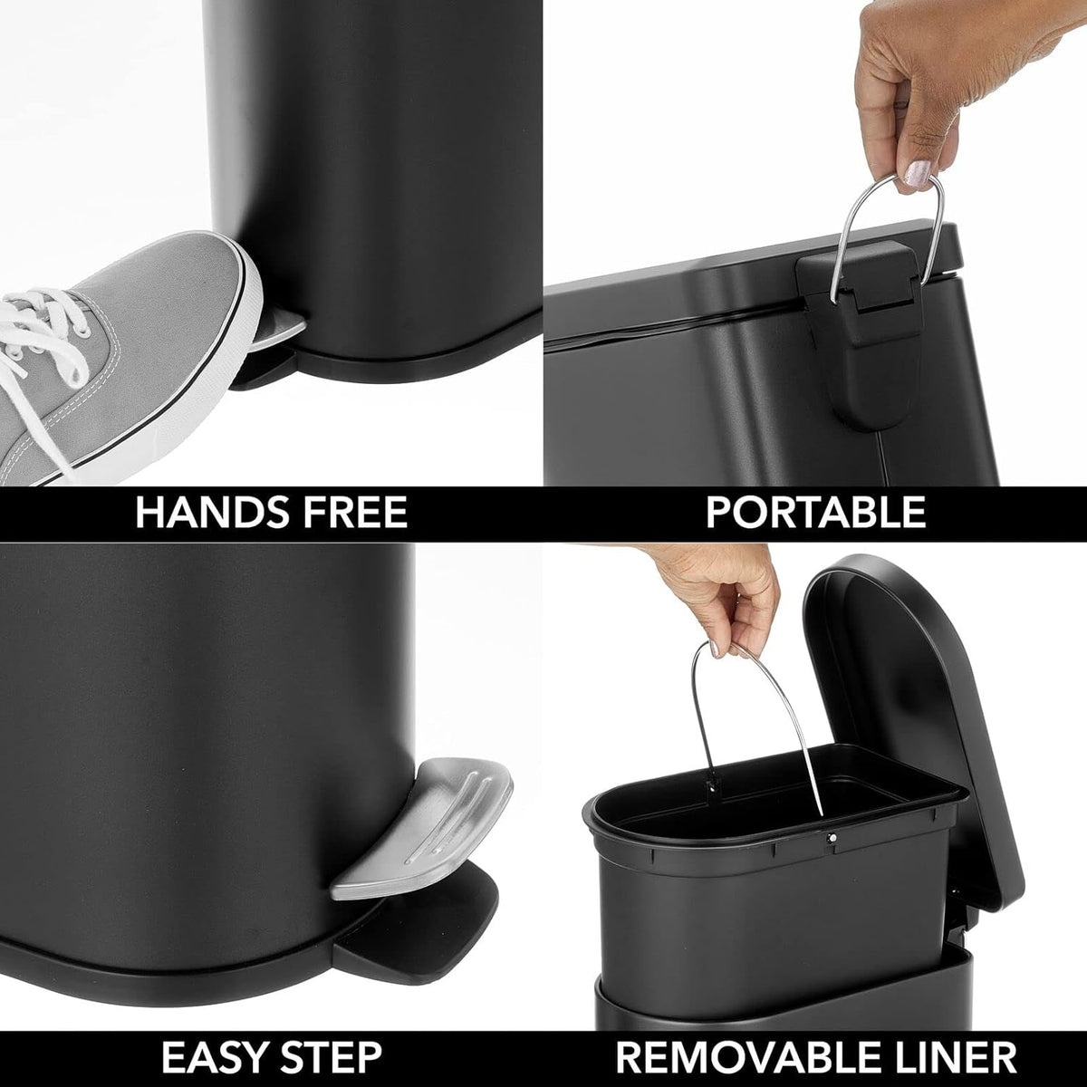 Black 2.6 Gallon Stainless Steel Step Trash Can P181