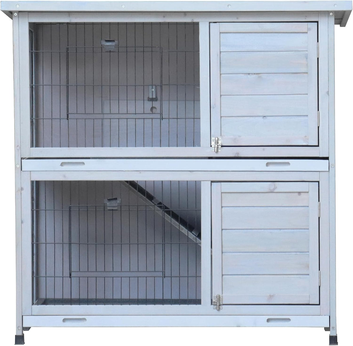 White 2-Story Large Rabbit Hutch with 2 Removable No-Leak Trays M96958