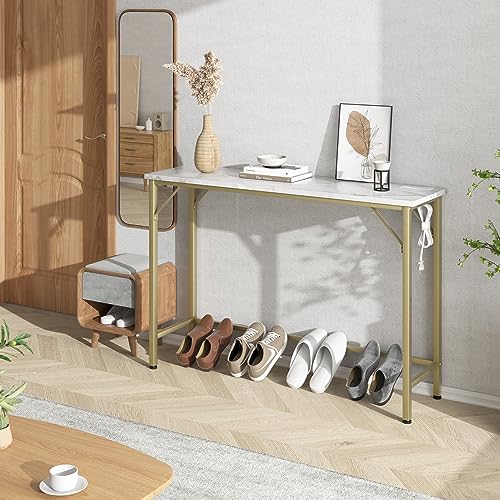 Gold Narrow Console Table with Outlets G7123