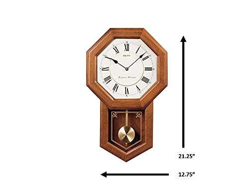 Light Oak Traditional Schoolhouse Wall Clock with Chime & Pendulum S81635