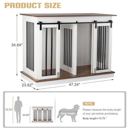 Black 72''W*24''D*35''H Wooden Dog Crate with Room Divider & 3 Drawer Double Doors W722993