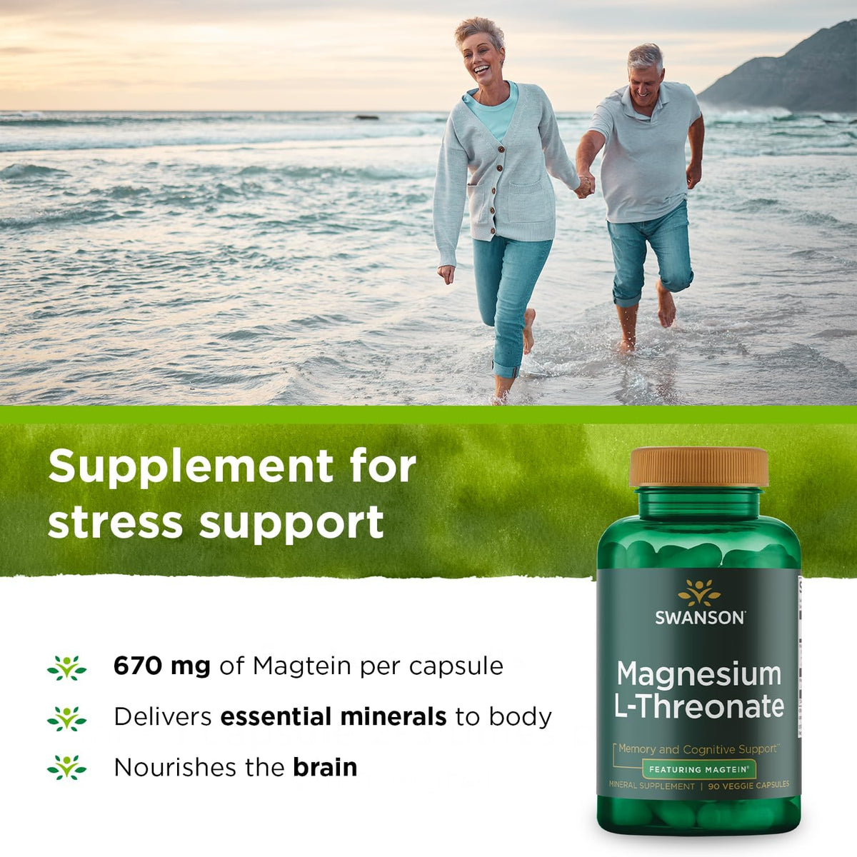 Magnesium L-Threonate Mineral Supplement 90 Veggie Capsules K553053