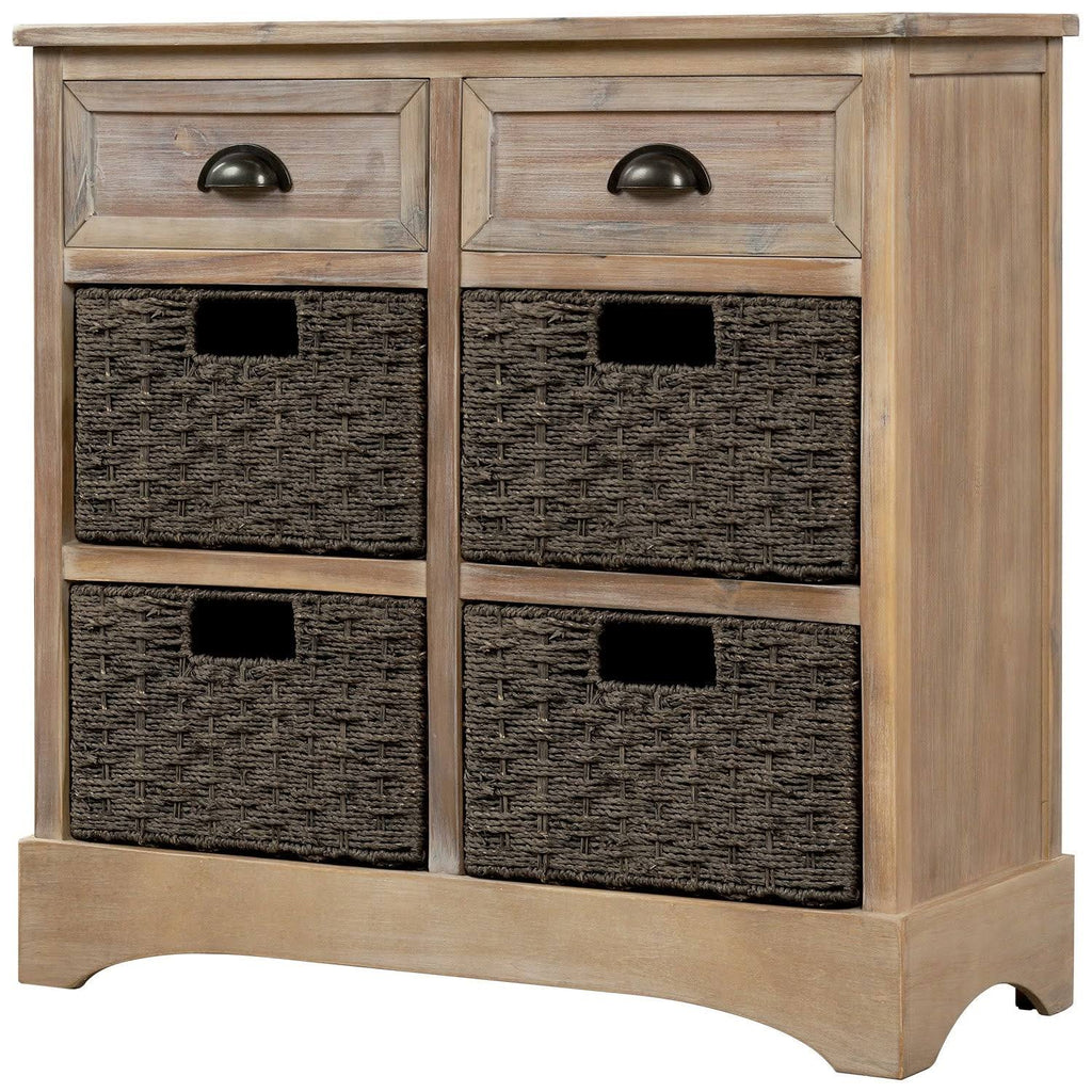 Rustic Storage Cabinet with 2 Drawers and 4 Fabric Basket F504707