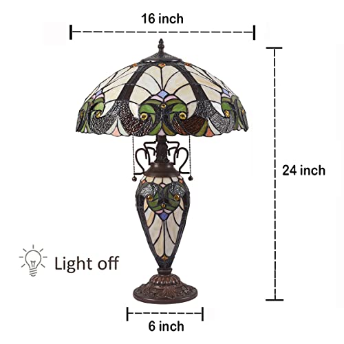 16" Wide Handmade Stained Glass Amber Cream Table Lamp R1715