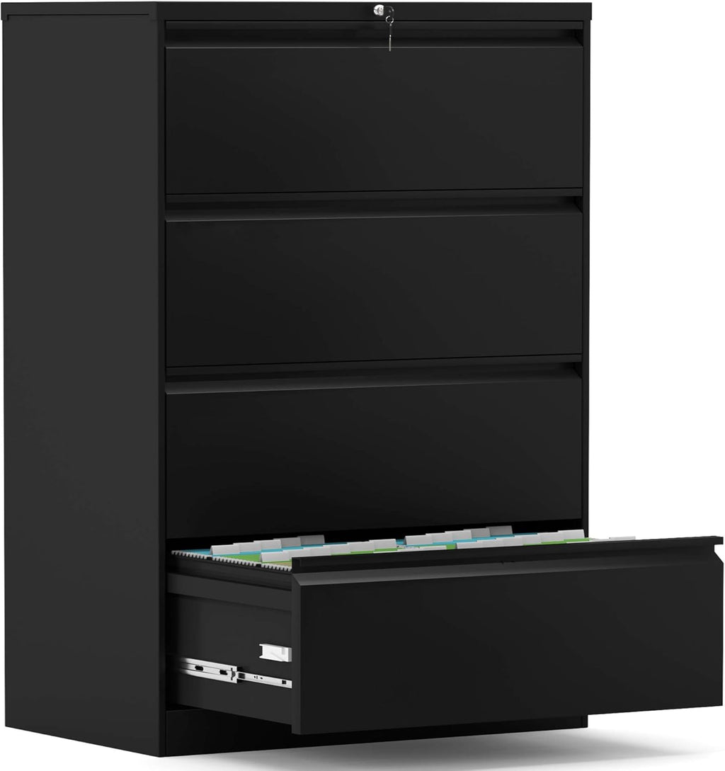 Black 4 Drawer Metal Steel File Cabinet with Lock J525531