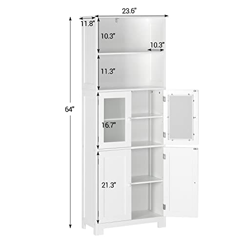 White Tall Bathroom Storage Cabinet with 2 Open Compartments and 2 Cabinets with Doors G743850
