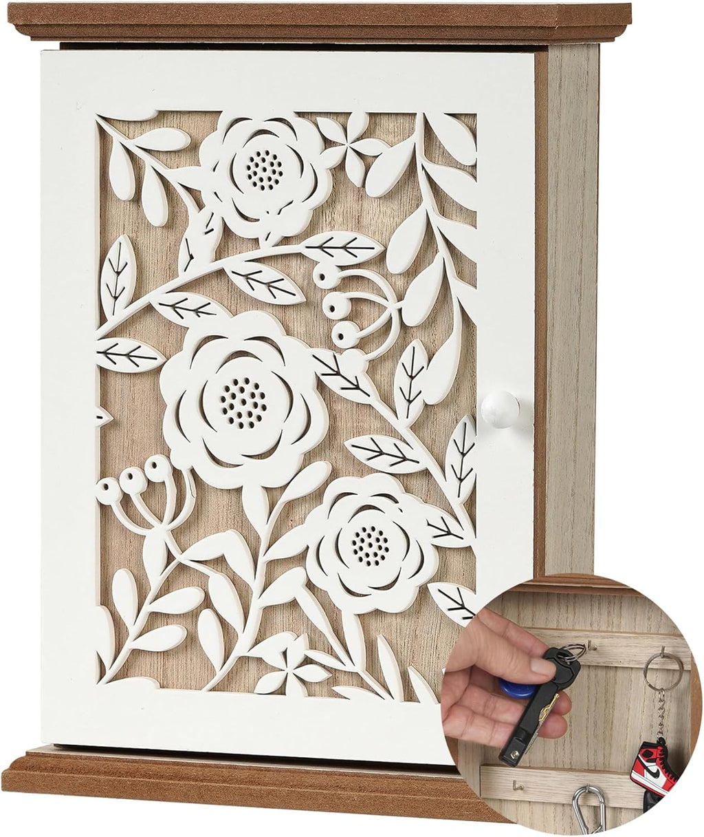 White Wood Key Holder with 6 Key Hook B196
