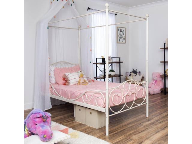 White 4 Post Metal Twin Bed Frame with Headboard and Footboard O618