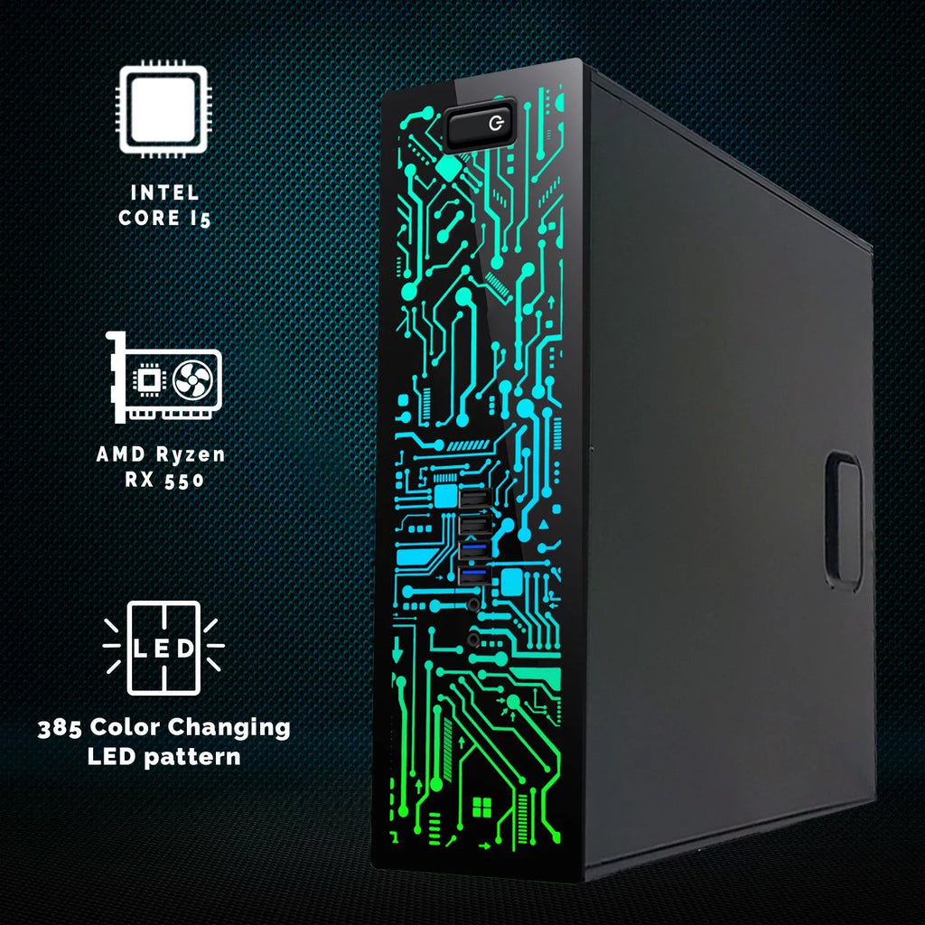 Restored Gaming Desktop PC, Intel Core i5 4th Gen, GT 1030 Graphics, 16GB RAM, 1TB SSD, 24 Inch Dual Monitor, RGB Keyboard Mouse, Speaker, Webcam, Win 10 Pro (Refurbished) V809853