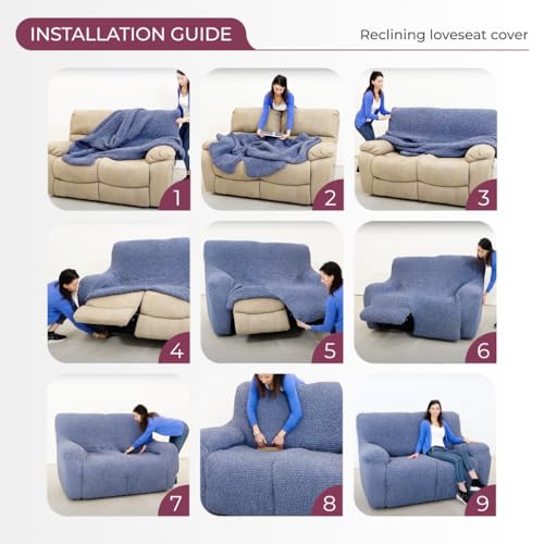 Blue Polyester Recliner Sofa Cover D49253