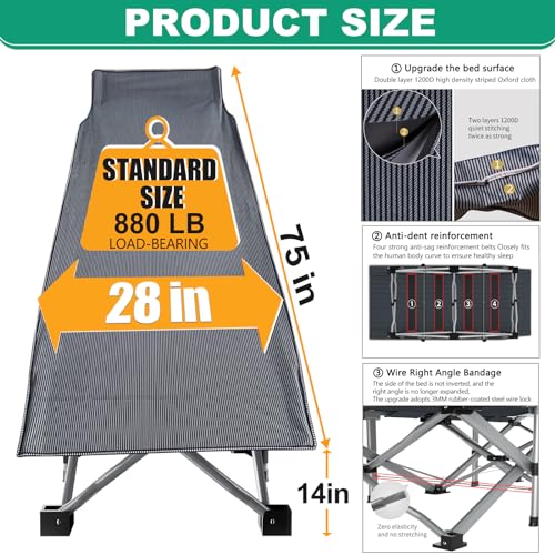 Extra Wide Heavy Duty Folding Camping Cot with Carry Bag Z3798