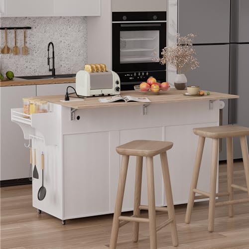 White Rolling Kitchen Island with Storage F20207