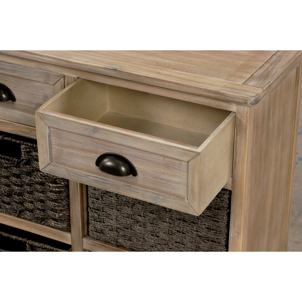 Rustic Storage Cabinet with 2 Drawers and 4 Fabric Basket F504707