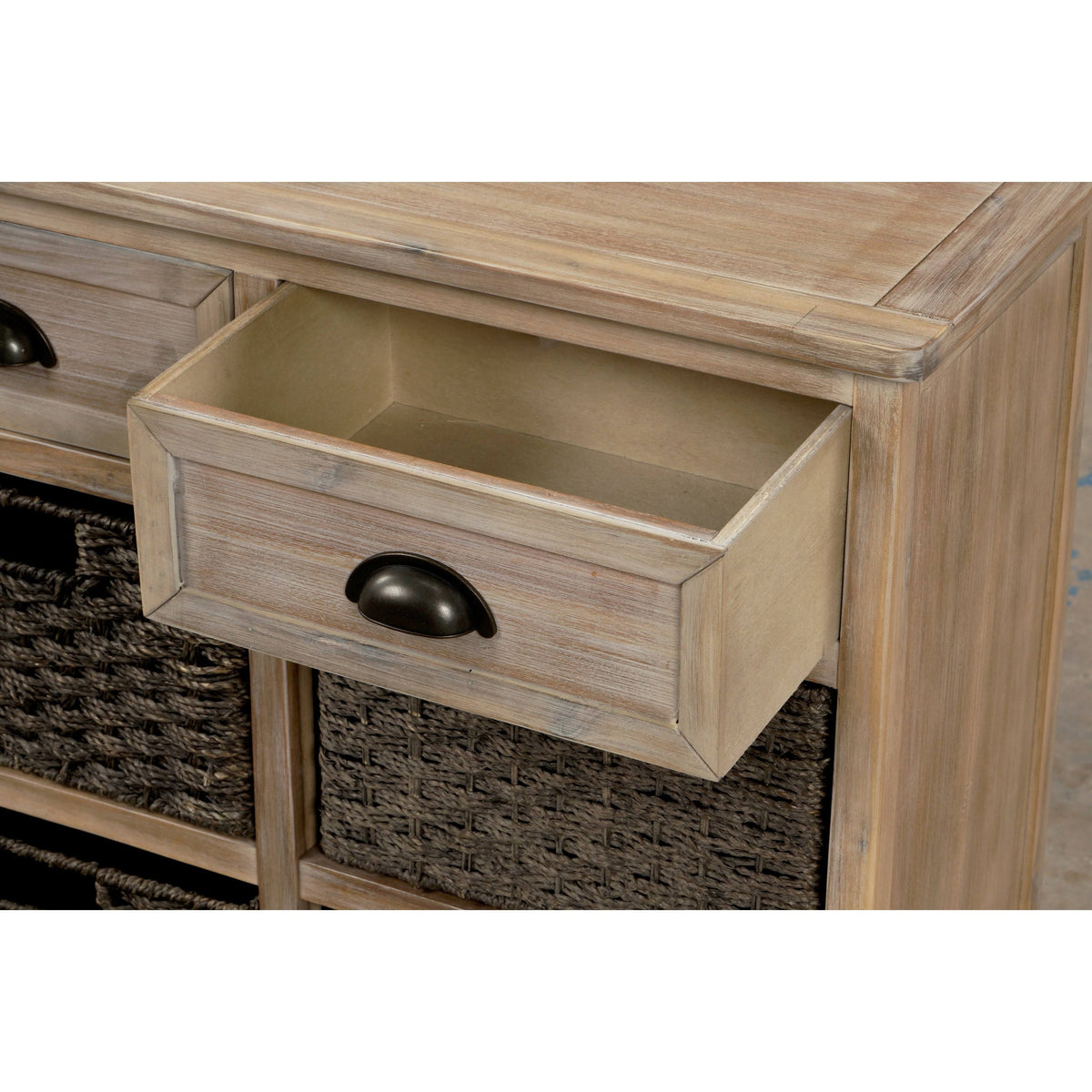 Rustic Storage Cabinet with 2 Drawers and 4 Fabric Basket F504707