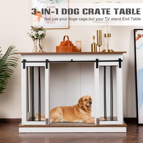 Black 72''W*24''D*35''H Wooden Dog Crate with Room Divider & 3 Drawer Double Doors W722993