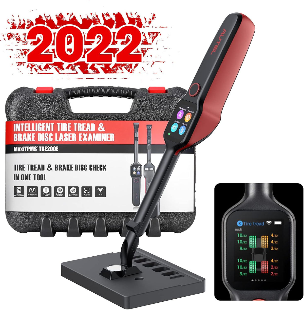 Tire Tread Depth Scan Tool Brake Disc Wear Scanner with 1.65” AMOLED Touchscreen Dual Cameras DOT Scan M6477