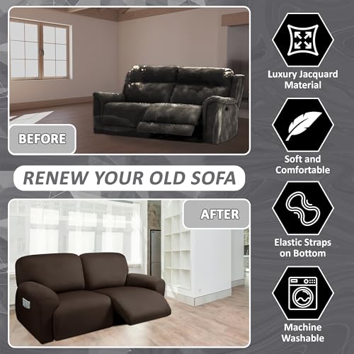 8-Pieces Dark Grey Stretch Recliner Sofa Covers Z593411