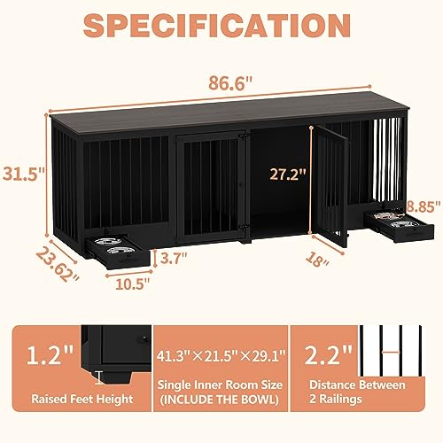 Black Heavy Duty Wooden Dog Crate with Dog Bowl Drawers & Divider X8078