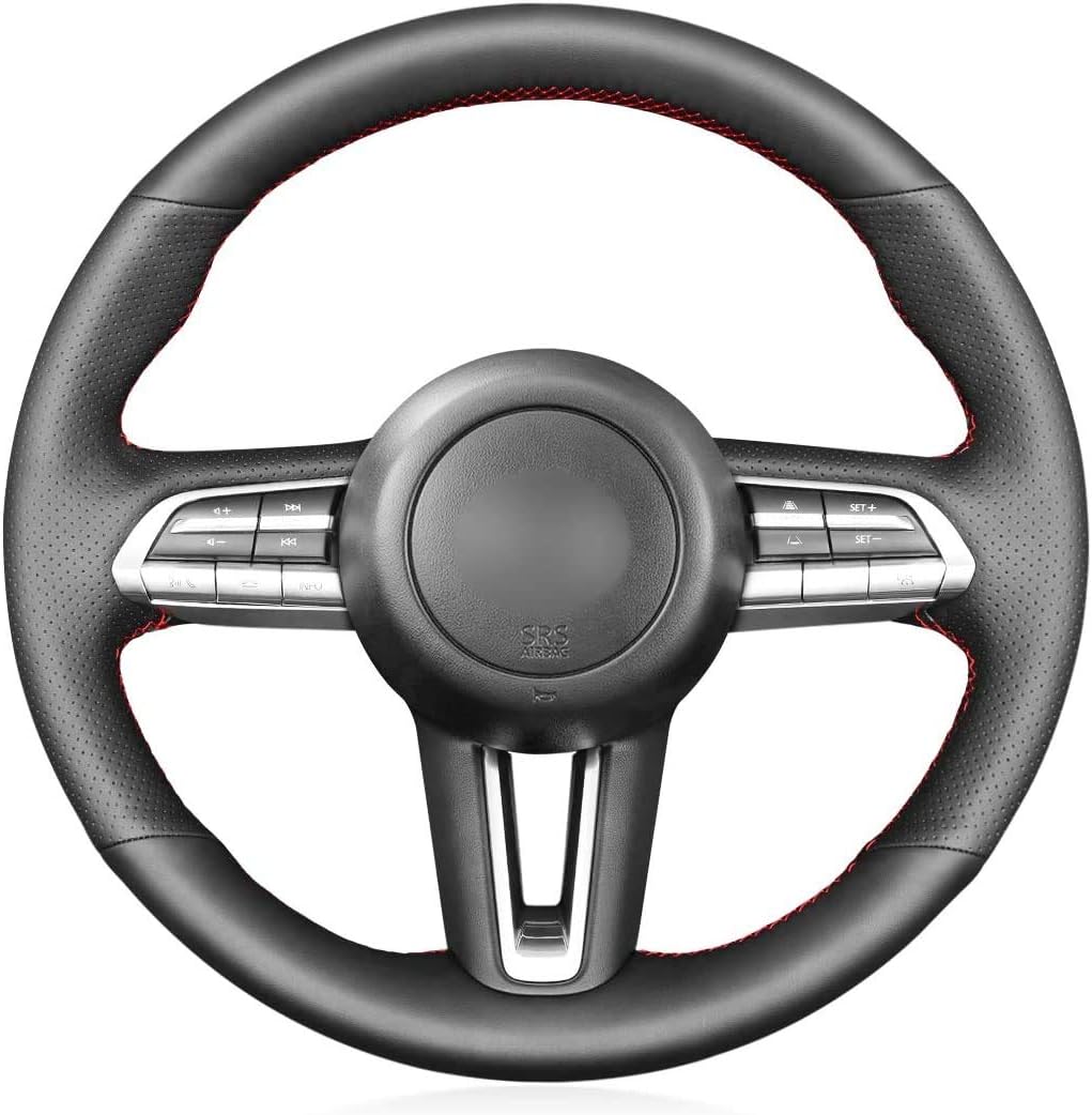 Black Genuine Leather Steering Wheel Cover J2587