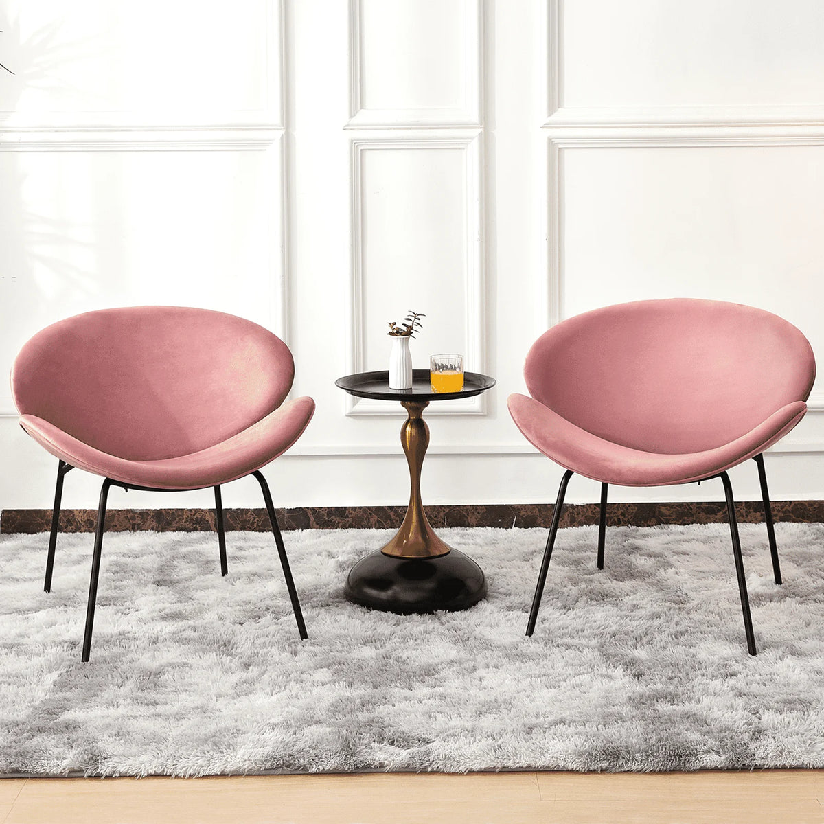 Velvet Accent Chair Set of 2 with End Table (Pink) C275232