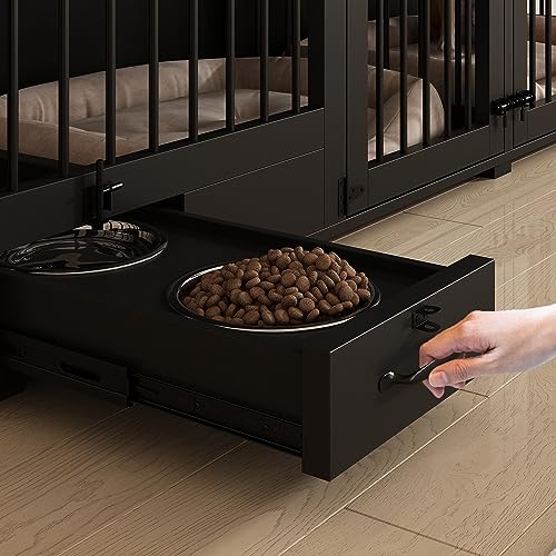 Black Heavy Duty Wooden Dog Crate with Dog Bowl Drawers & Divider X8078
