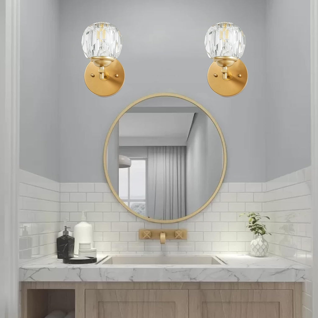 Clear Crystal Gold Wall Sconces Set of Two I5609