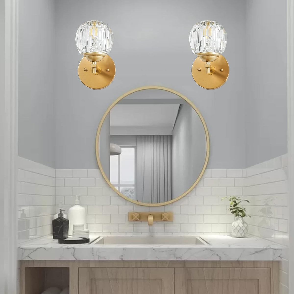 Clear Crystal Gold Wall Sconces Set of Two I5609