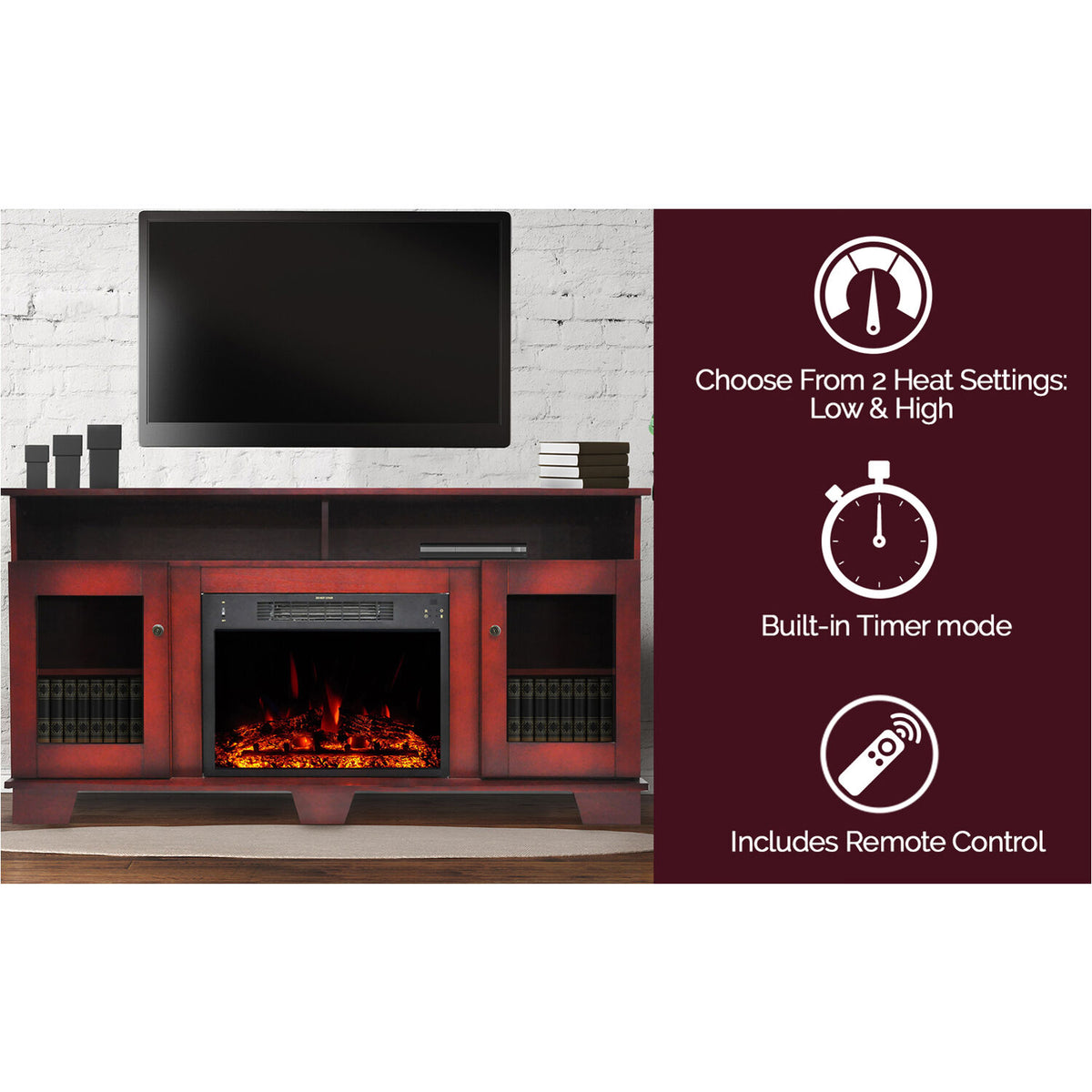 Electric Fireplace Heater with Cherry TV Stand N813