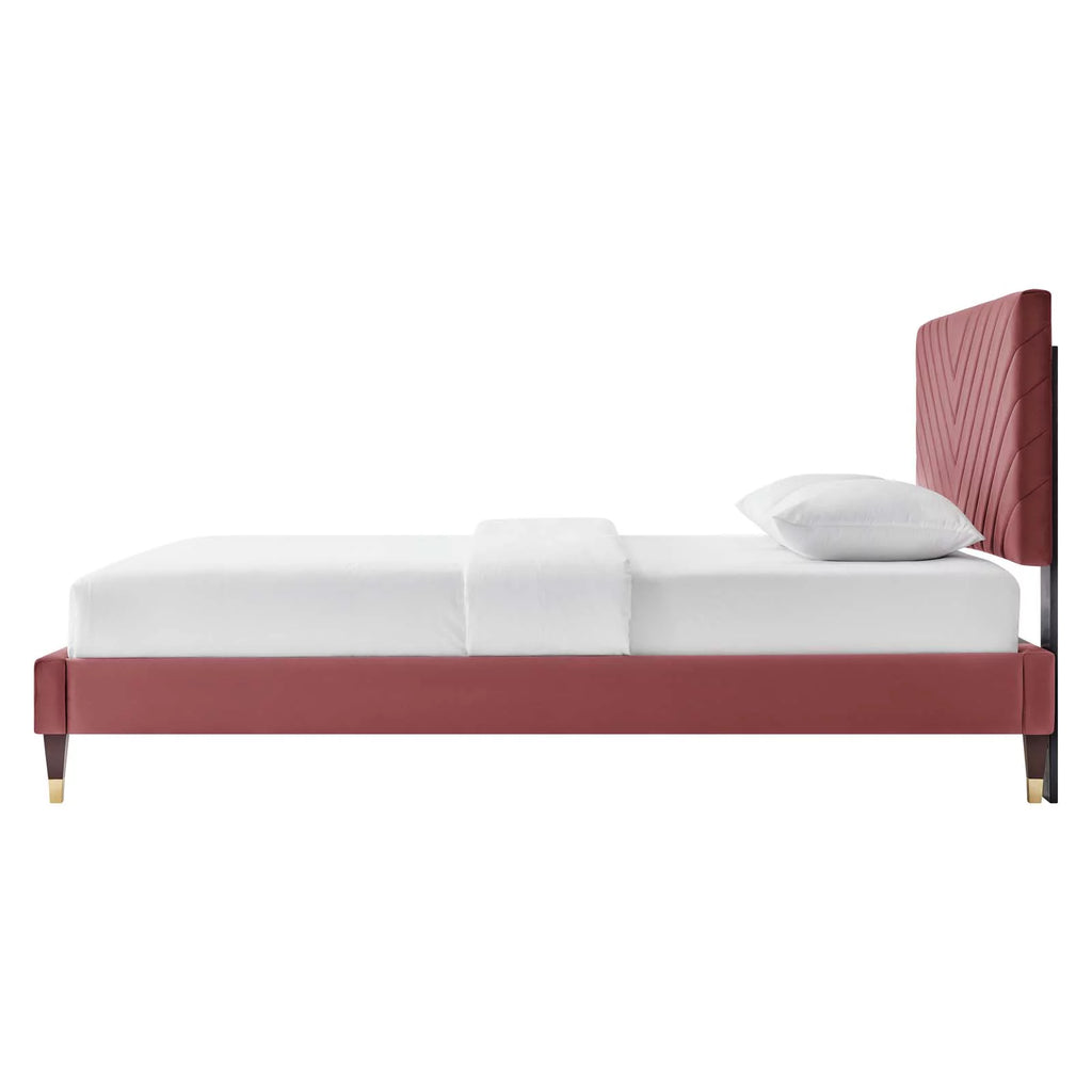 Queen Size Pink Velvet Platform Bed Frame F5652