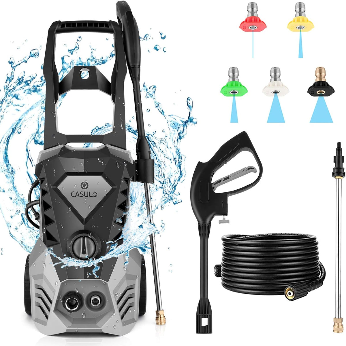 Electric Pressure Washer 1800W with 5 Nozzles, Hose Reel V712