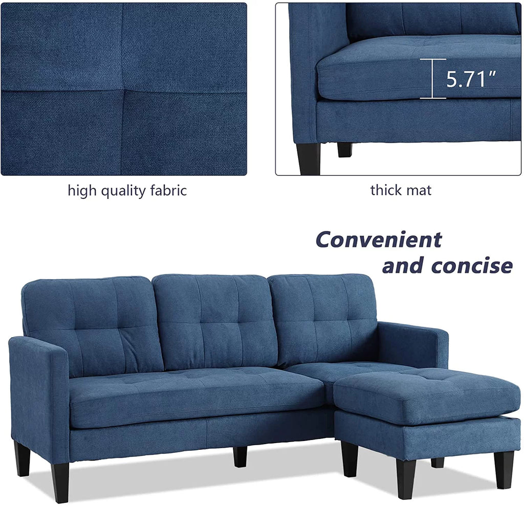 Blue L-Shaped Convertible Sectional Sofa Y32411