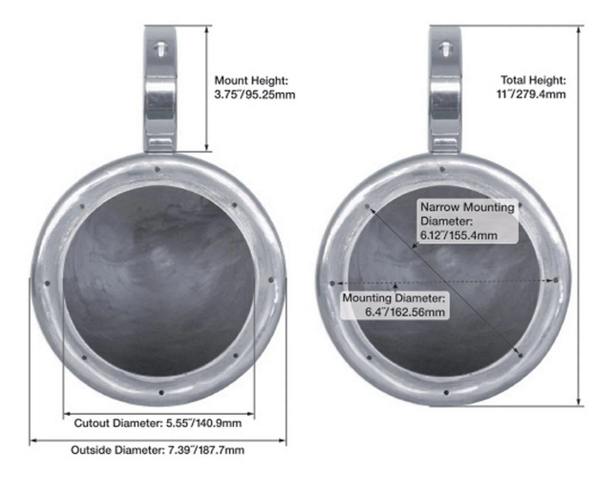 6.5" 150 Watt Silver Marine Boat Wakeboard Tower Speakers D518429