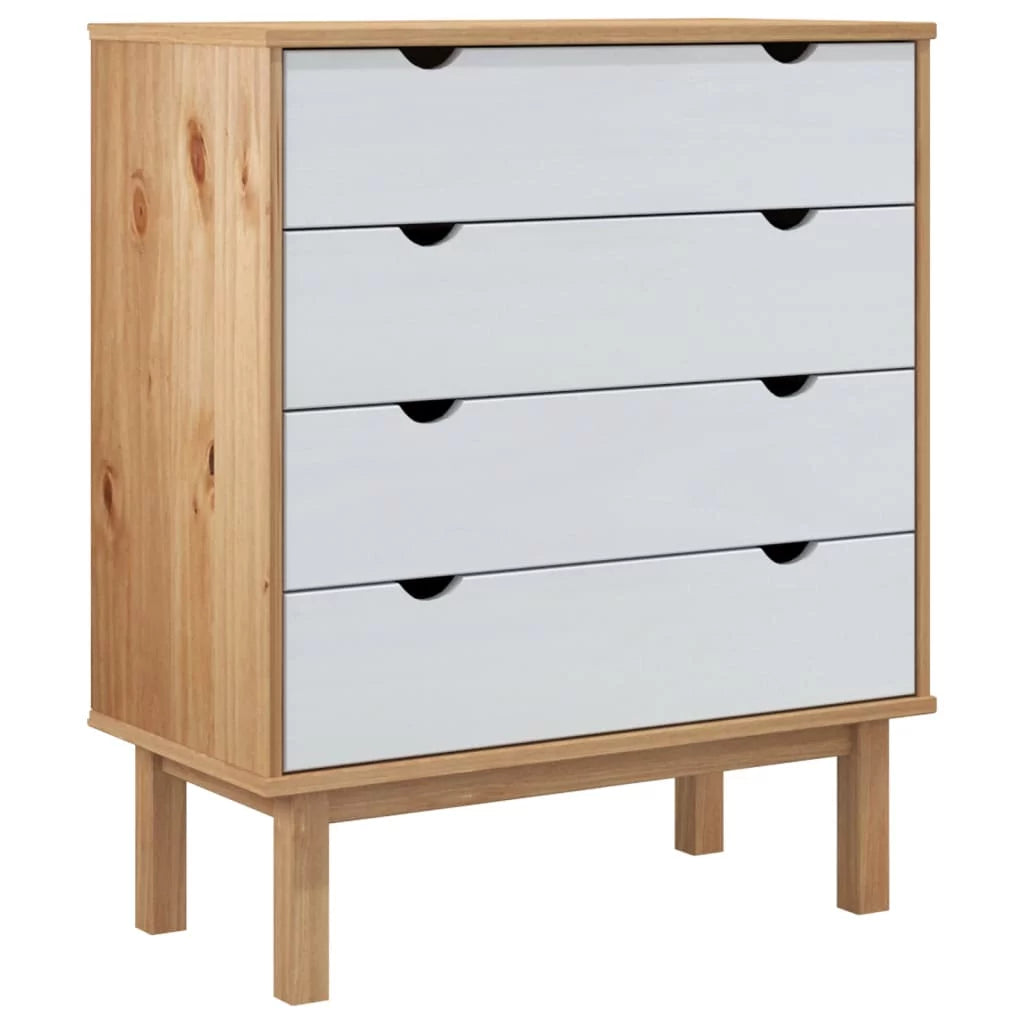 Brown&White Solid Wood Pine Drawer Cabinet V7641