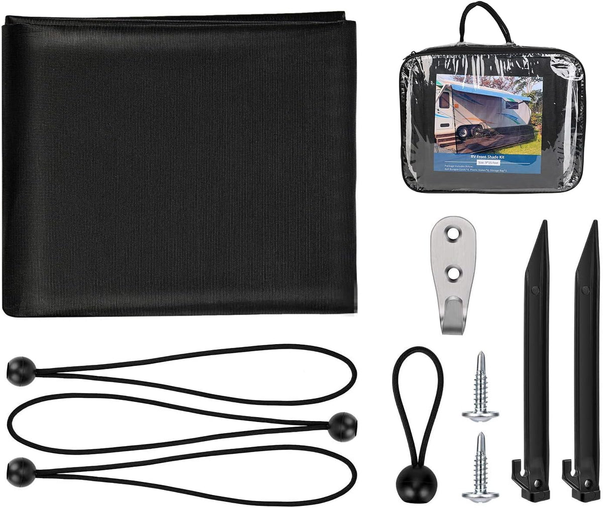 Black Mesh RV Awning Side Sun Shade Screen Kit Pack of 2 S3598