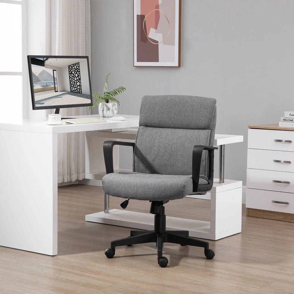 Height Adjustable Linen Fabric Desk Task Chair with 360° Swivel Wheels O400