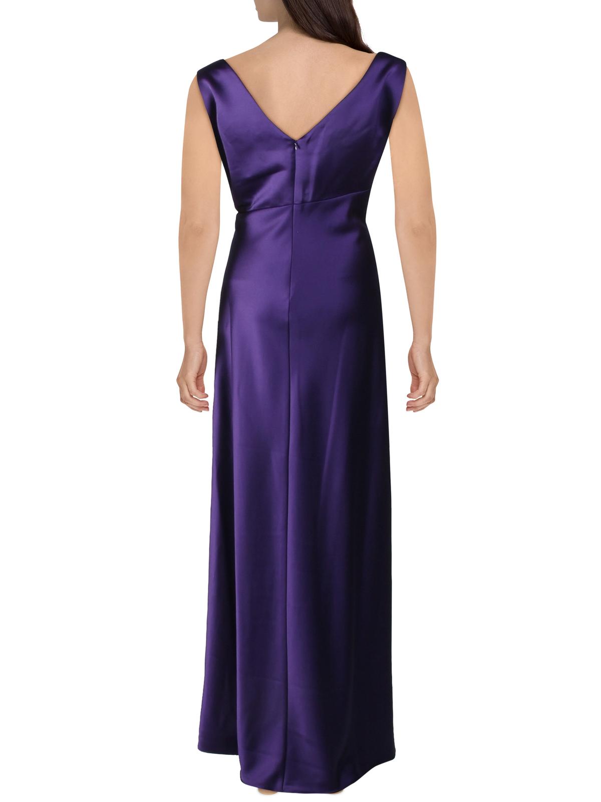 Purple Sleeveless Faux Wrap Formal Dress Y3300