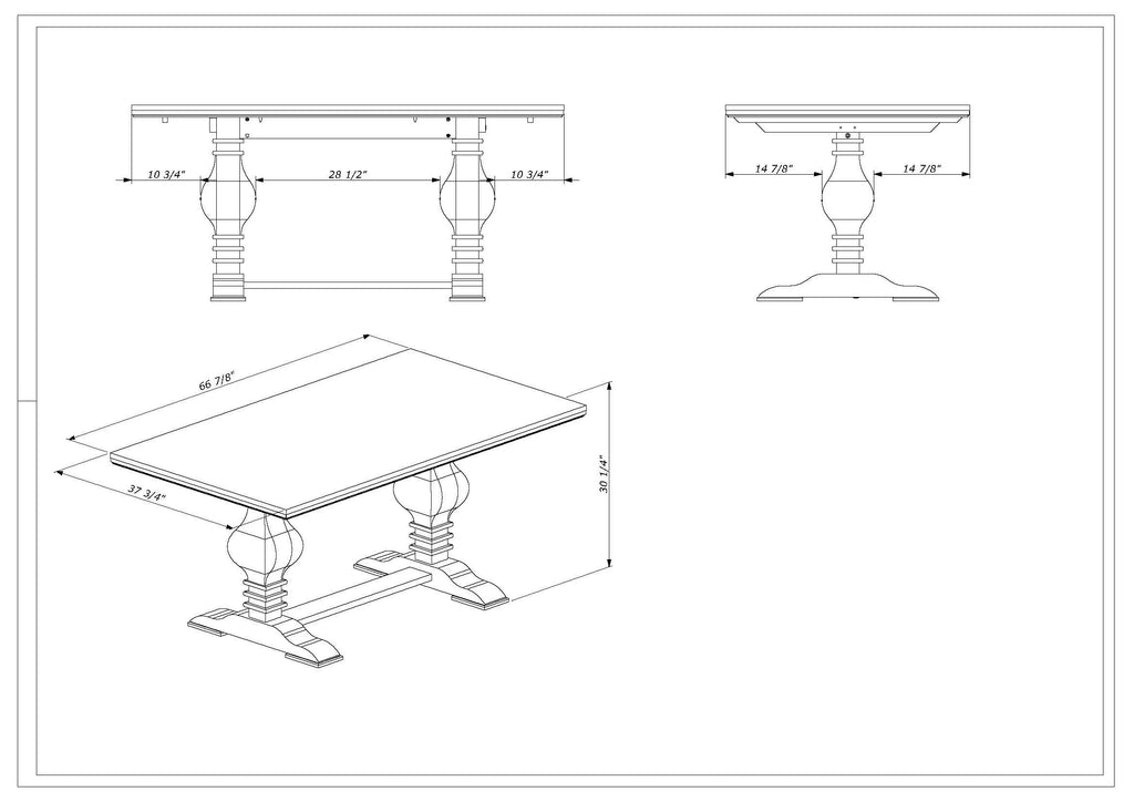 67"x38" Solid Wood Double Pedestal Dining Table A657241